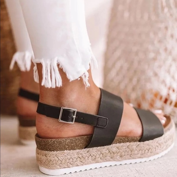 Double strap espadrille sandal Black - Picture 2 of 6